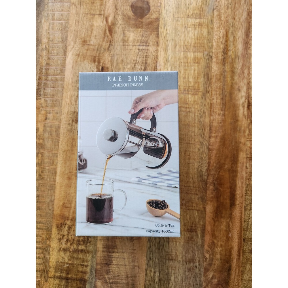 Rae Dunn French Press Glass Stainless Steel Coffee Tea Maker NEW